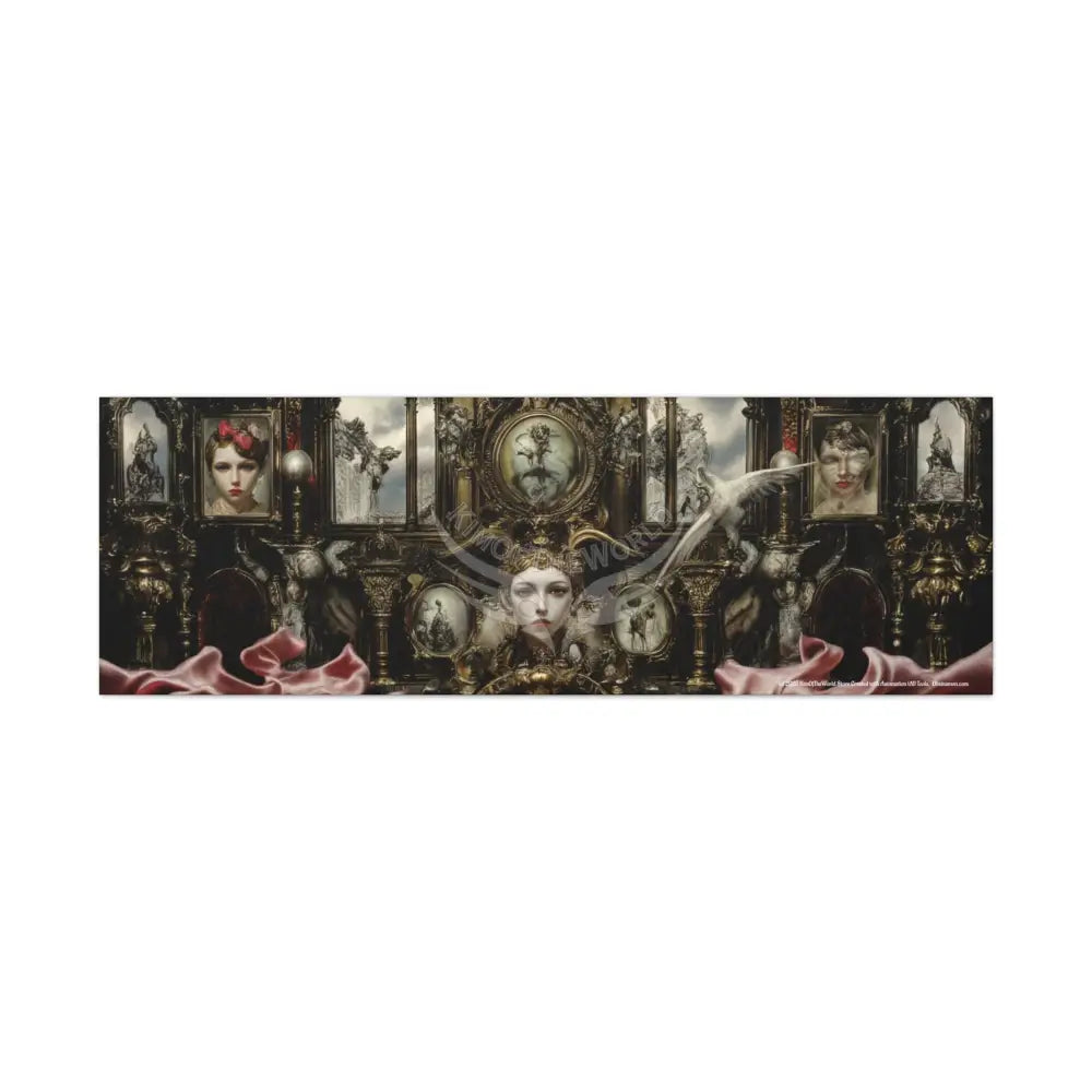 Steampunk Open-Air Mall Art Print — Matte Stretched Canvas with White Owl & Pink Satin Streets 60’’ x 20’’ (Horizontal)