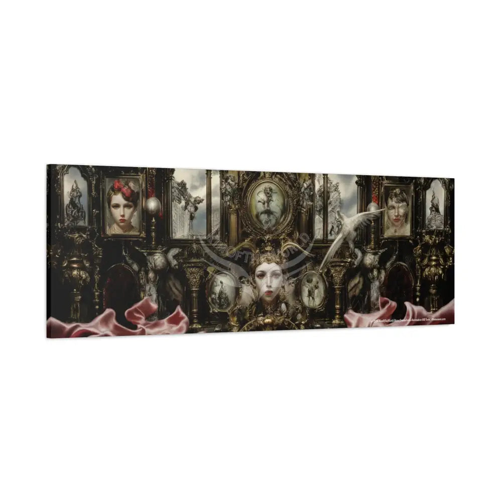 Steampunk Open-Air Mall Art Print — Matte Stretched Canvas with White Owl & Pink Satin Streets Canvas