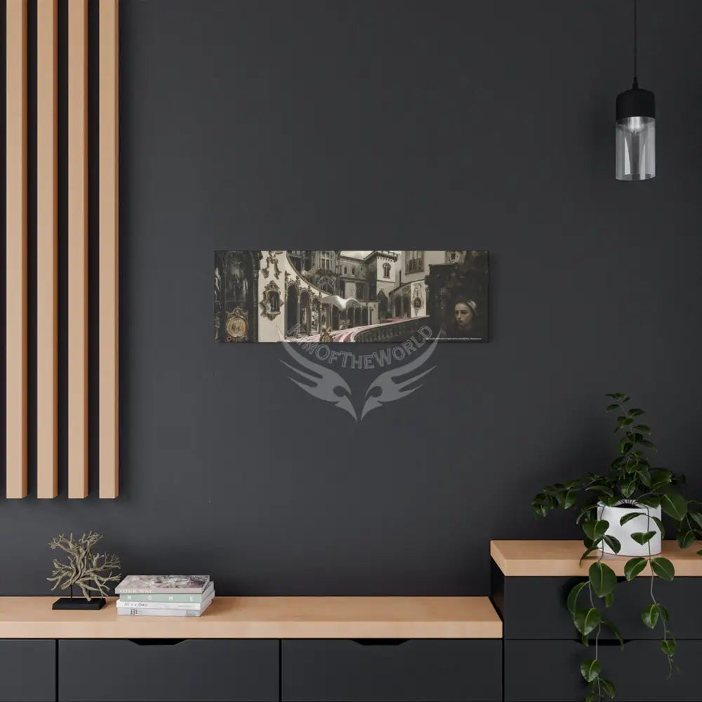 Steampunk Open-Air Mall Art Print — Matte Stretched Canvas with White Owl & Pink Satin Streets Canvas