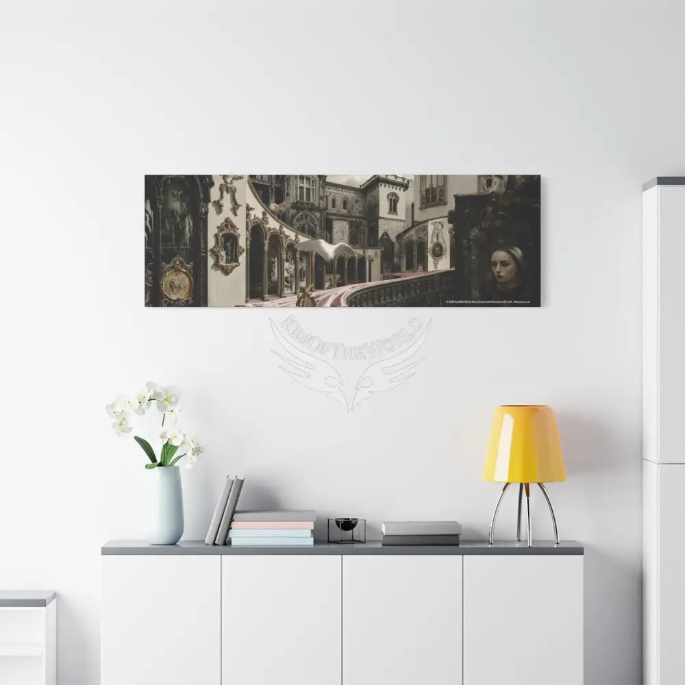 Steampunk Open-Air Mall Art Print — Matte Stretched Canvas with White Owl & Pink Satin Streets Canvas