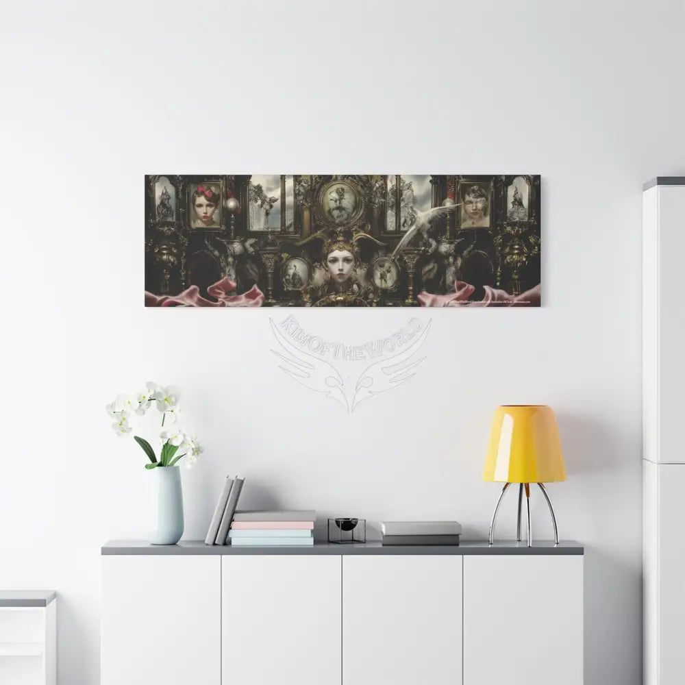 Steampunk Open-Air Mall Art Print — Matte Stretched Canvas with White Owl & Pink Satin Streets Canvas