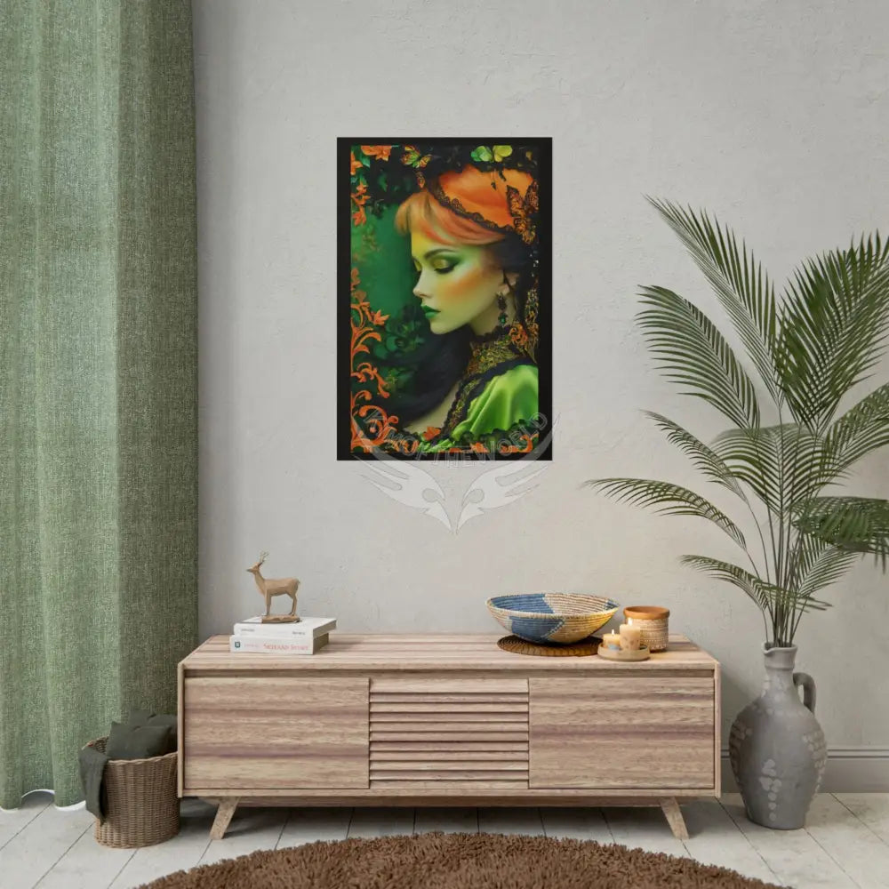 Steampunk Satin Black Gold and Orange Fashion Lady Poster Print Set Pcs — Luxury Iridescent Wall Art for Bedroom and