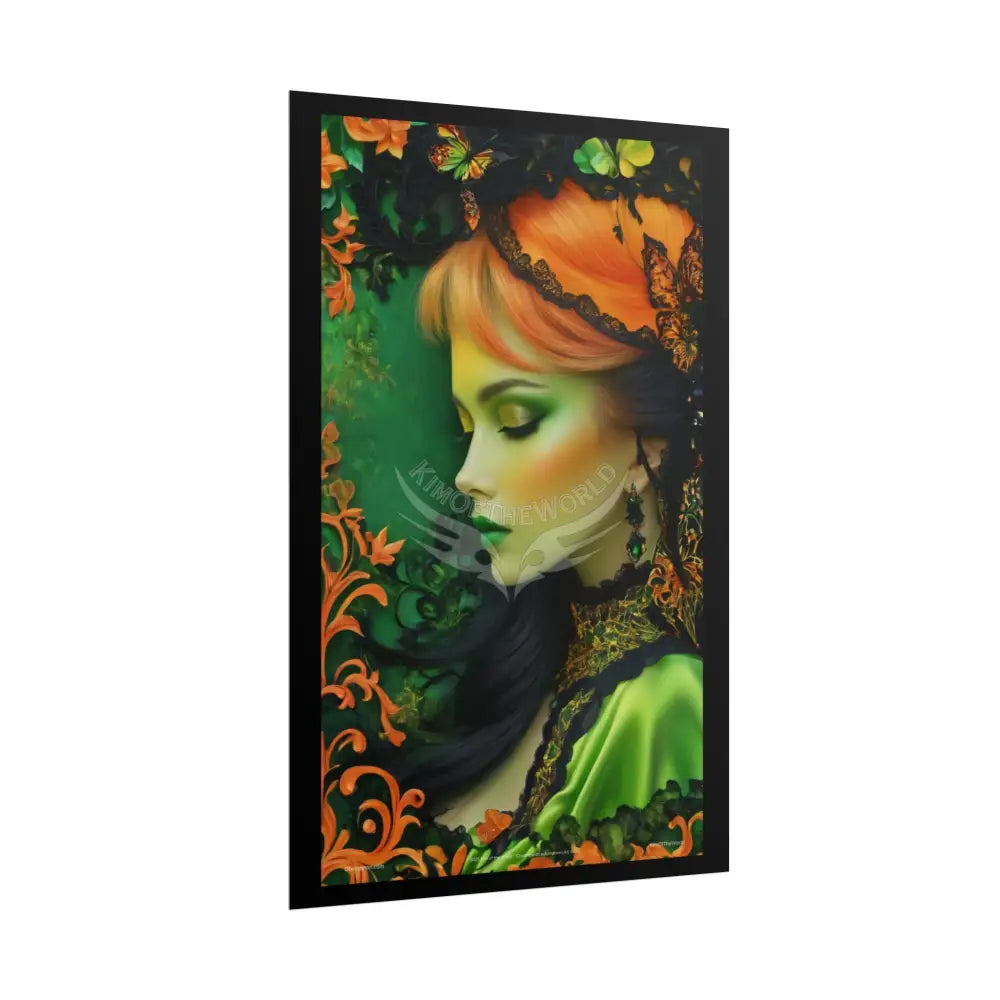 Steampunk Satin Black Gold and Orange Fashion Lady Poster Print Set Pcs — Luxury Iridescent Wall Art for Bedroom and