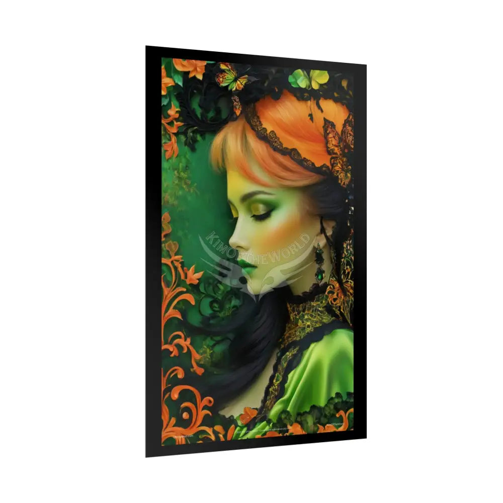 Steampunk Satin Black Gold and Orange Fashion Lady Poster Print Set Pcs — Luxury Iridescent Wall Art for Bedroom and