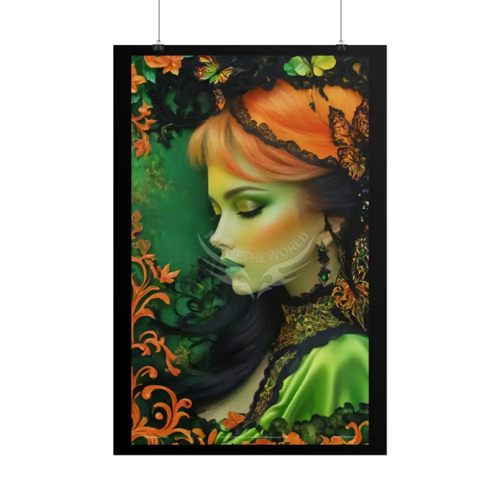 Steampunk Satin Black Gold and Orange Fashion Lady Poster Print Set Pcs — Luxury Iridescent Wall Art for Bedroom and