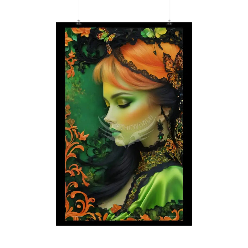Steampunk Satin Black Gold and Orange Fashion Lady Poster Print Set Pcs — Luxury Iridescent Wall Art for Bedroom and