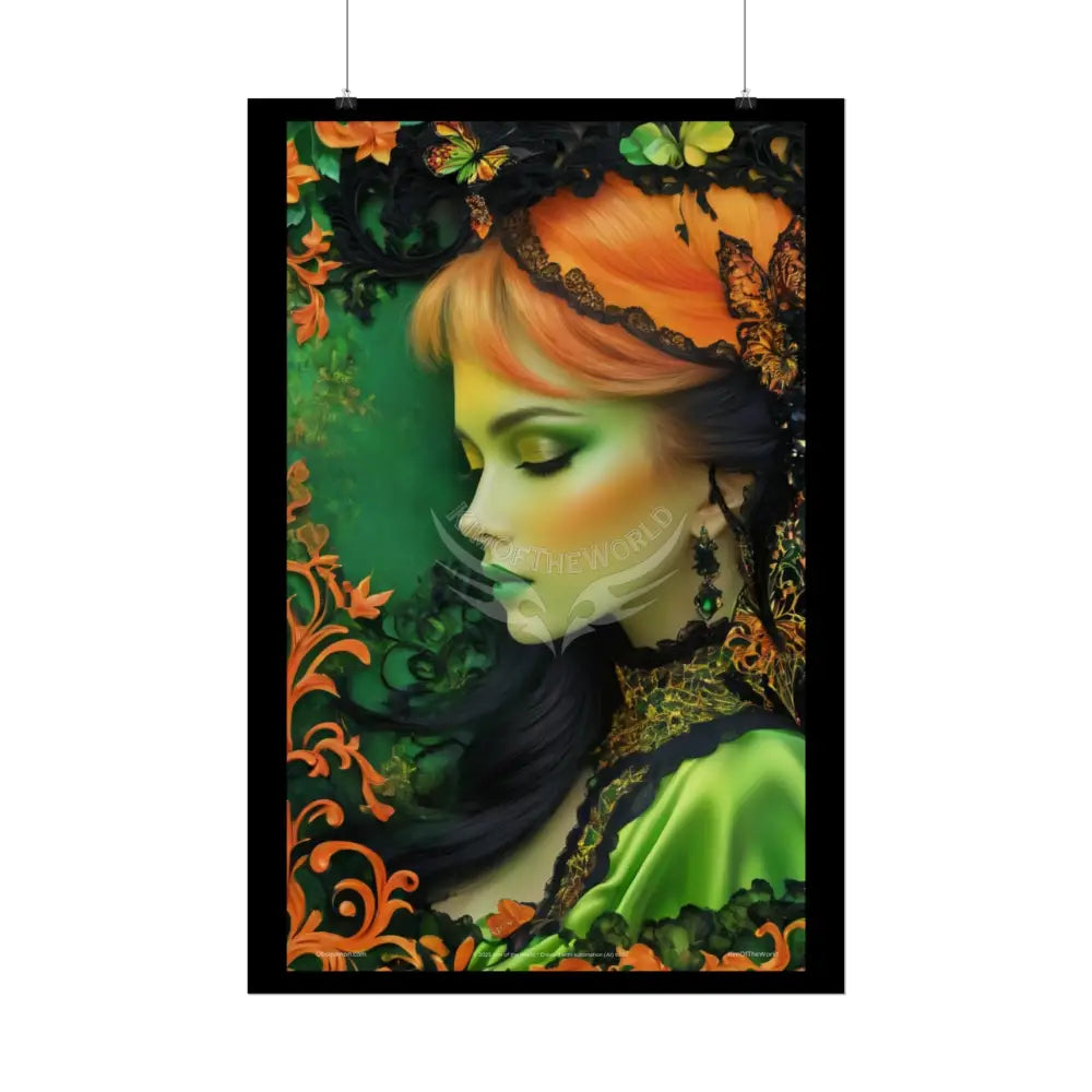 Steampunk Satin Black Gold and Orange Fashion Lady Poster Print Set Pcs — Luxury Iridescent Wall Art for Bedroom and
