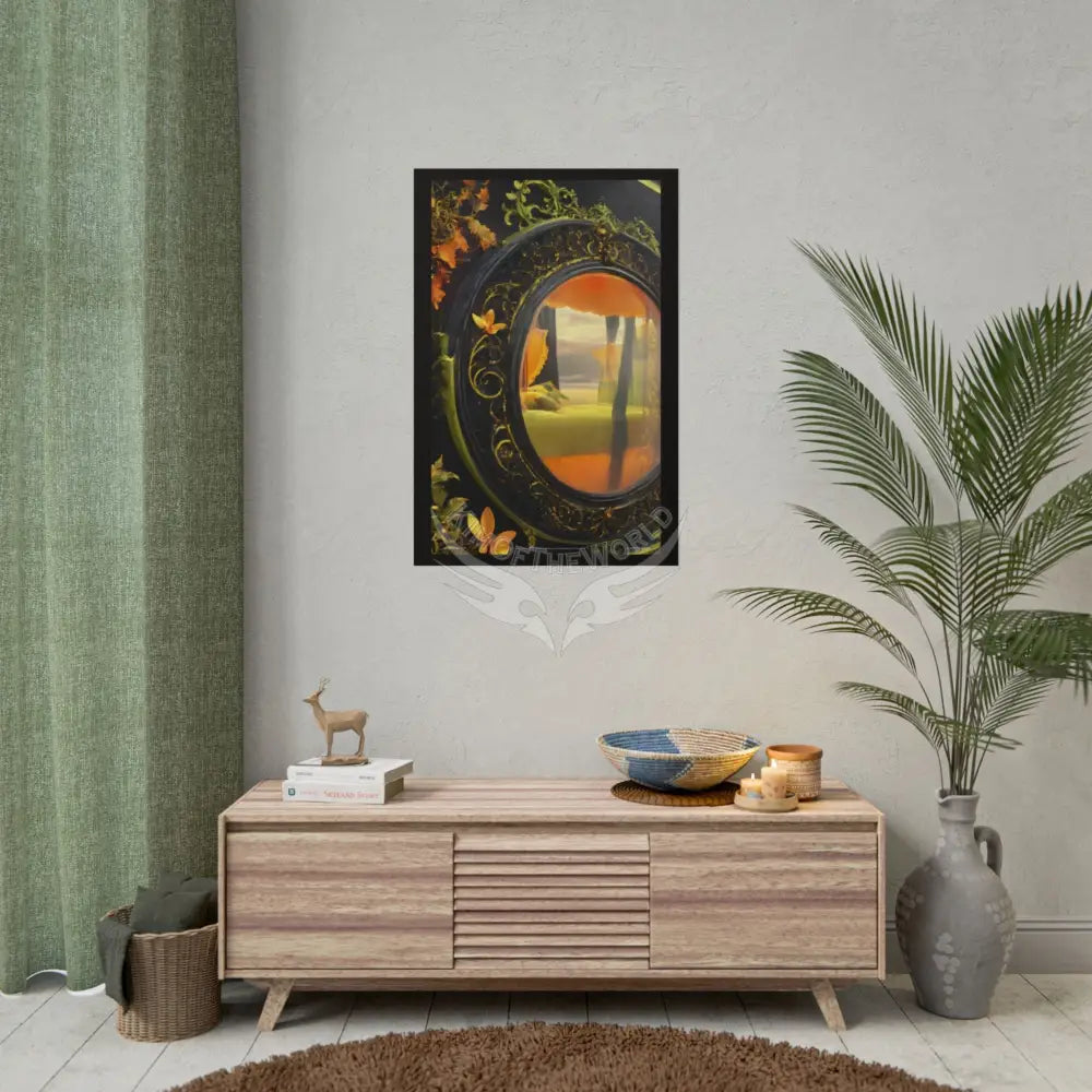 Steampunk Satin Black Gold and Orange Poster Print Set Pcs — Luxury Iridescent Wall Art for Bedroom and Fashion Home or