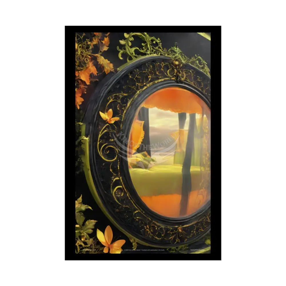 Steampunk Satin Black Gold and Orange Poster Print Set Pcs — Luxury Iridescent Wall Art for Bedroom and Fashion Home or