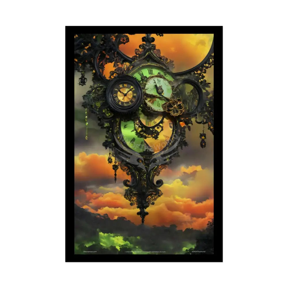 Steampunk Satin Black Gold and Orange Poster Print Set Pcs — Luxury Iridescent Wall Art for Bedroom and Fashion Home or