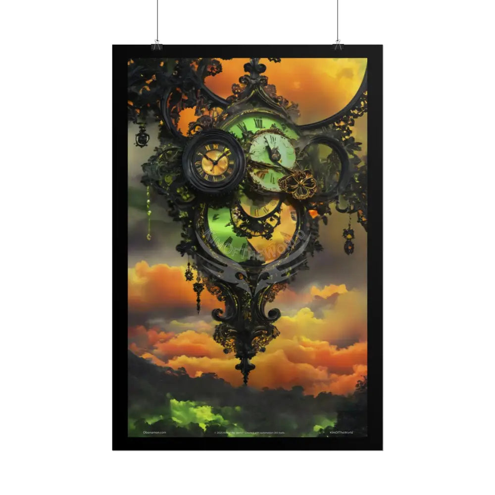 Steampunk Satin Black Gold and Orange Poster Print Set Pcs — Luxury Iridescent Wall Art for Bedroom and Fashion Home or