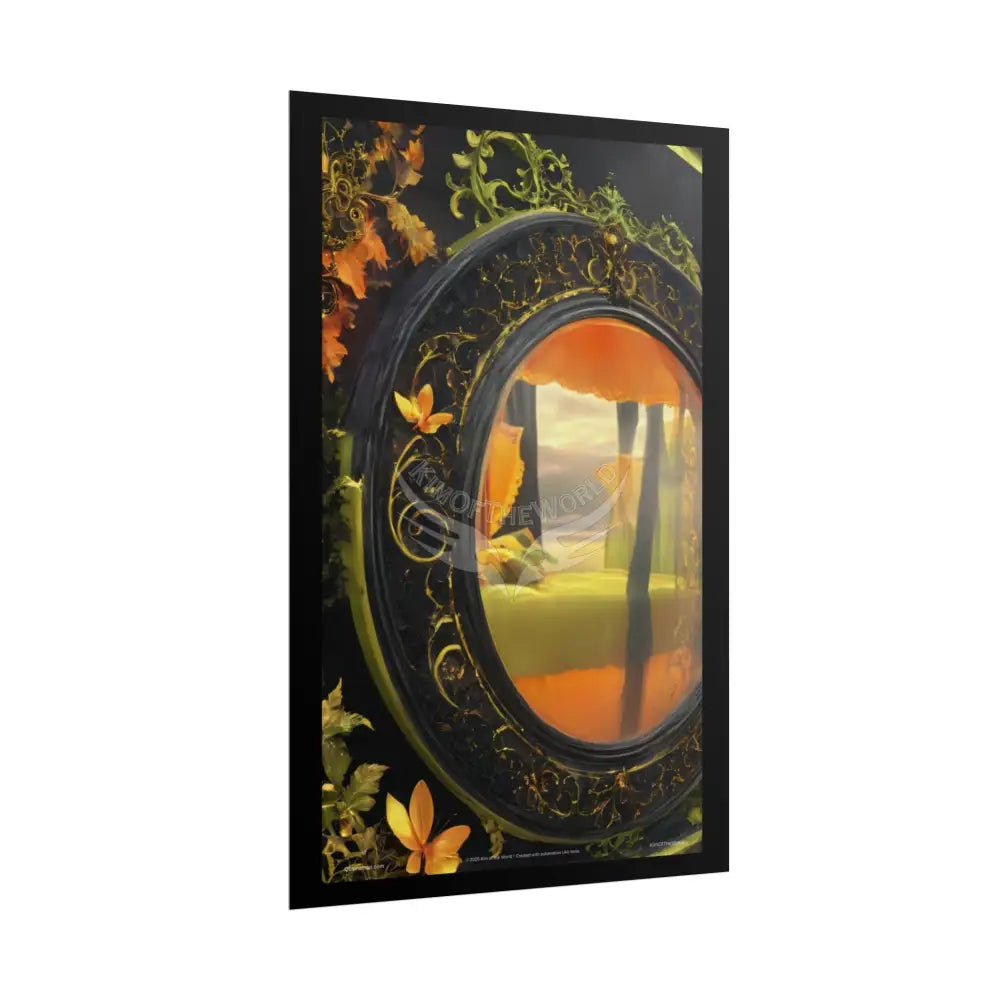 Steampunk Satin Black Gold and Orange Poster Print Set Pcs — Luxury Iridescent Wall Art for Bedroom and Fashion Home or