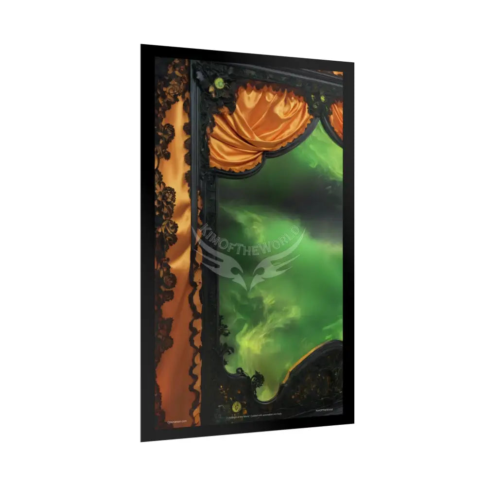 Steampunk Satin Black Gold and Orange Poster Print Set Pcs — Luxury Iridescent Wall Art for Bedroom and Fashion Home or