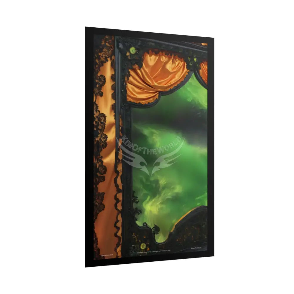 Steampunk Satin Black Gold and Orange Poster Print Set Pcs — Luxury Iridescent Wall Art for Bedroom and Fashion Home or