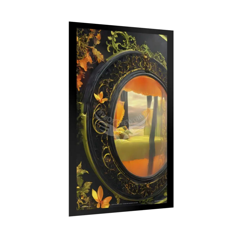 Steampunk Satin Black Gold and Orange Poster Print Set Pcs — Luxury Iridescent Wall Art for Bedroom and Fashion Home or