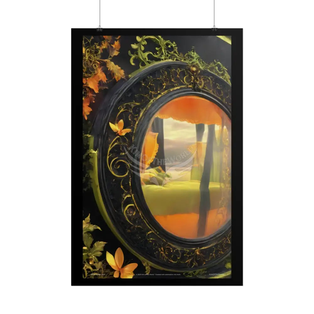 Steampunk Satin Black Gold and Orange Poster Print Set Pcs — Luxury Iridescent Wall Art for Bedroom and Fashion Home or