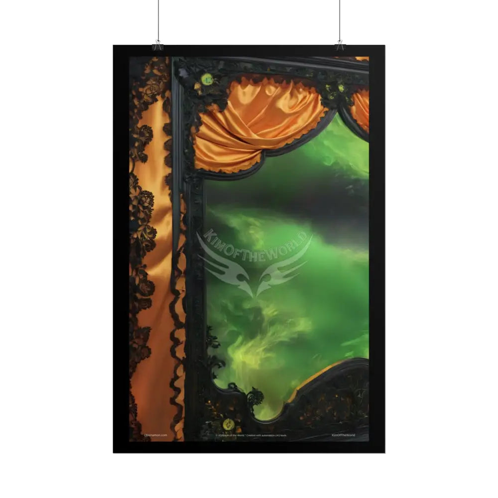 Steampunk Satin Black Gold and Orange Poster Print Set Pcs — Luxury Iridescent Wall Art for Bedroom and Fashion Home or