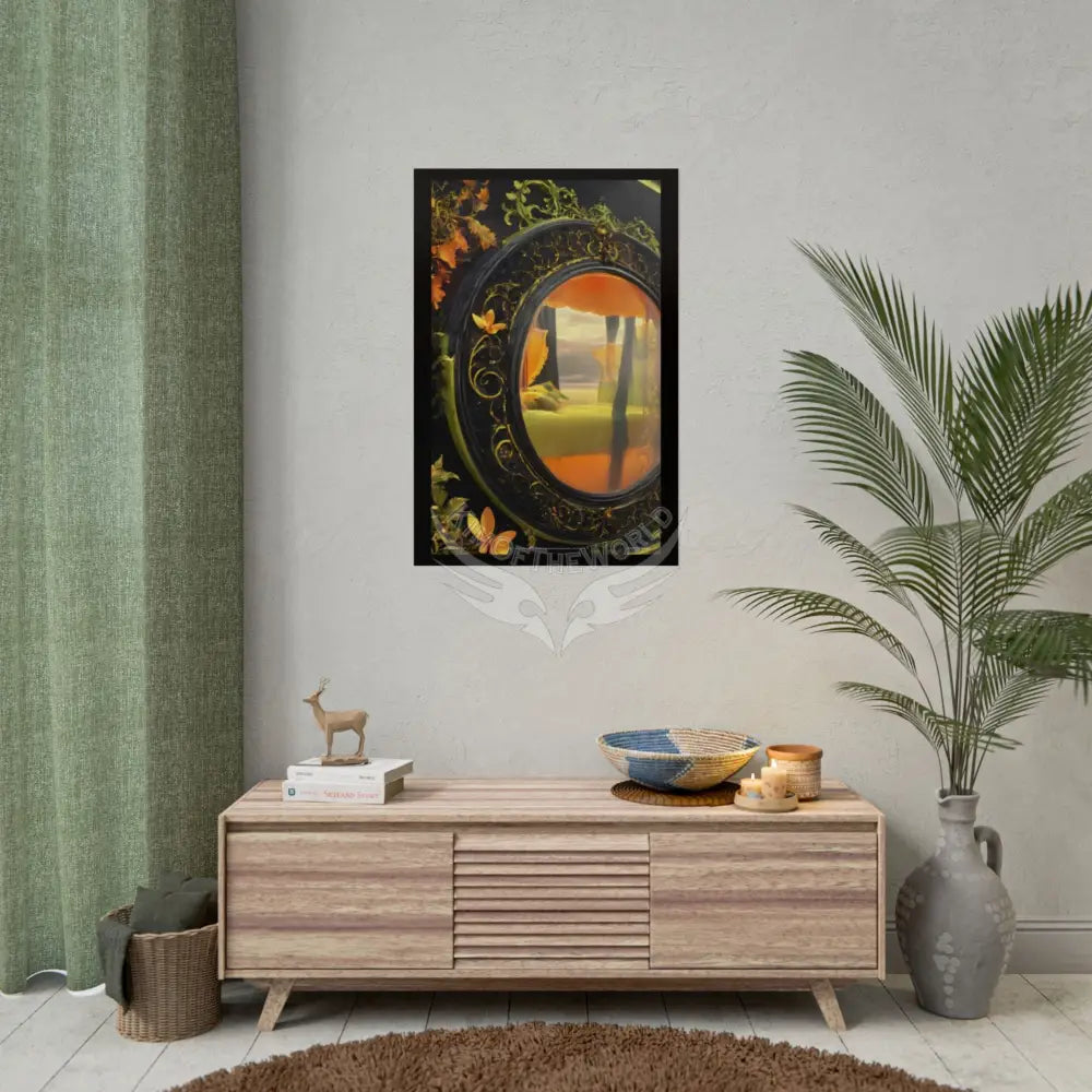 Steampunk Satin Black Gold and Orange Poster Print Set Pcs — Luxury Iridescent Wall Art for Bedroom and Fashion Home or