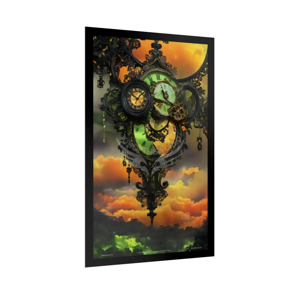 Steampunk Satin Black Gold and Orange Poster Print Set Pcs — Luxury Iridescent Wall Art for Bedroom and Fashion Home or