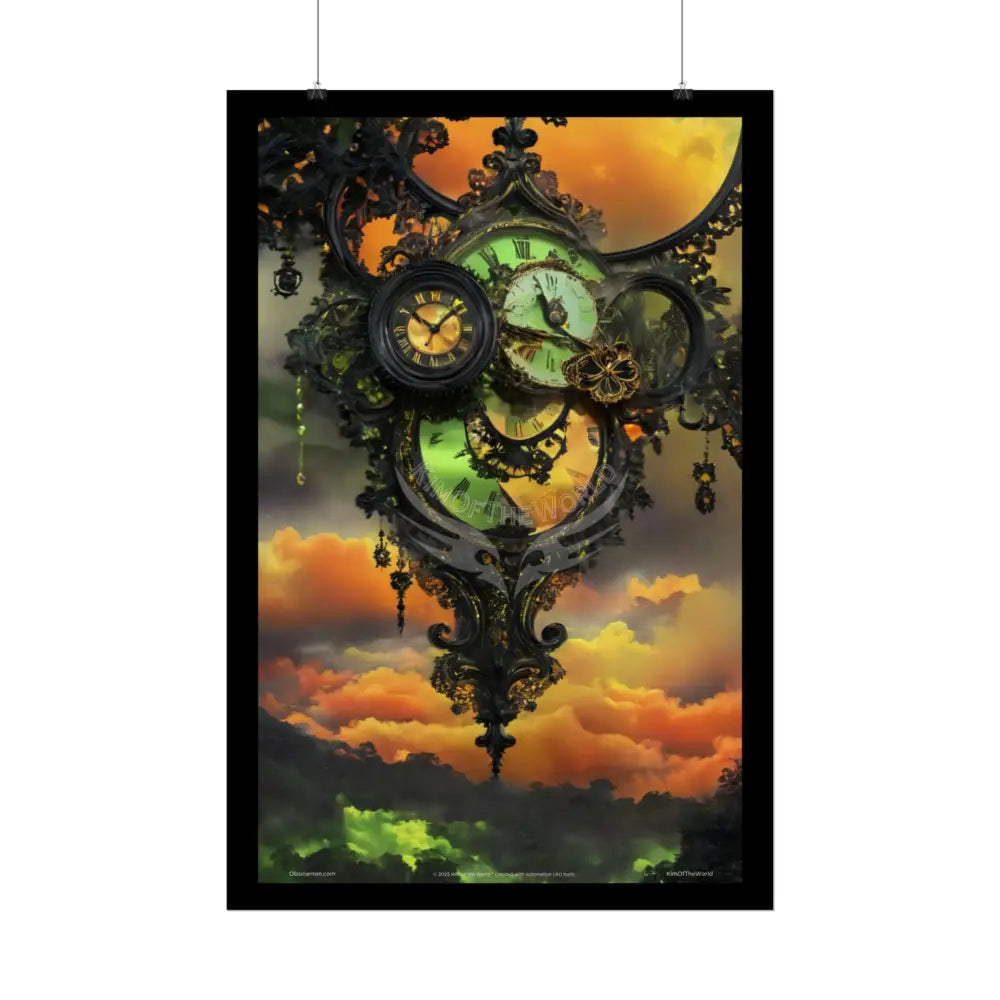 Steampunk Satin Black Gold and Orange Poster Print Set Pcs — Luxury Iridescent Wall Art for Bedroom and Fashion Home or