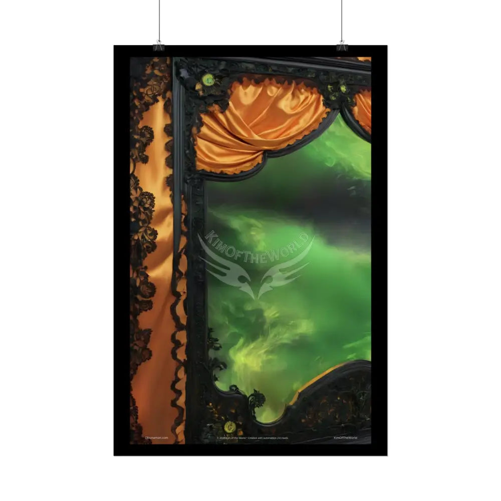 Steampunk Satin Black Gold and Orange Poster Print Set Pcs — Luxury Iridescent Wall Art for Bedroom and Fashion Home or