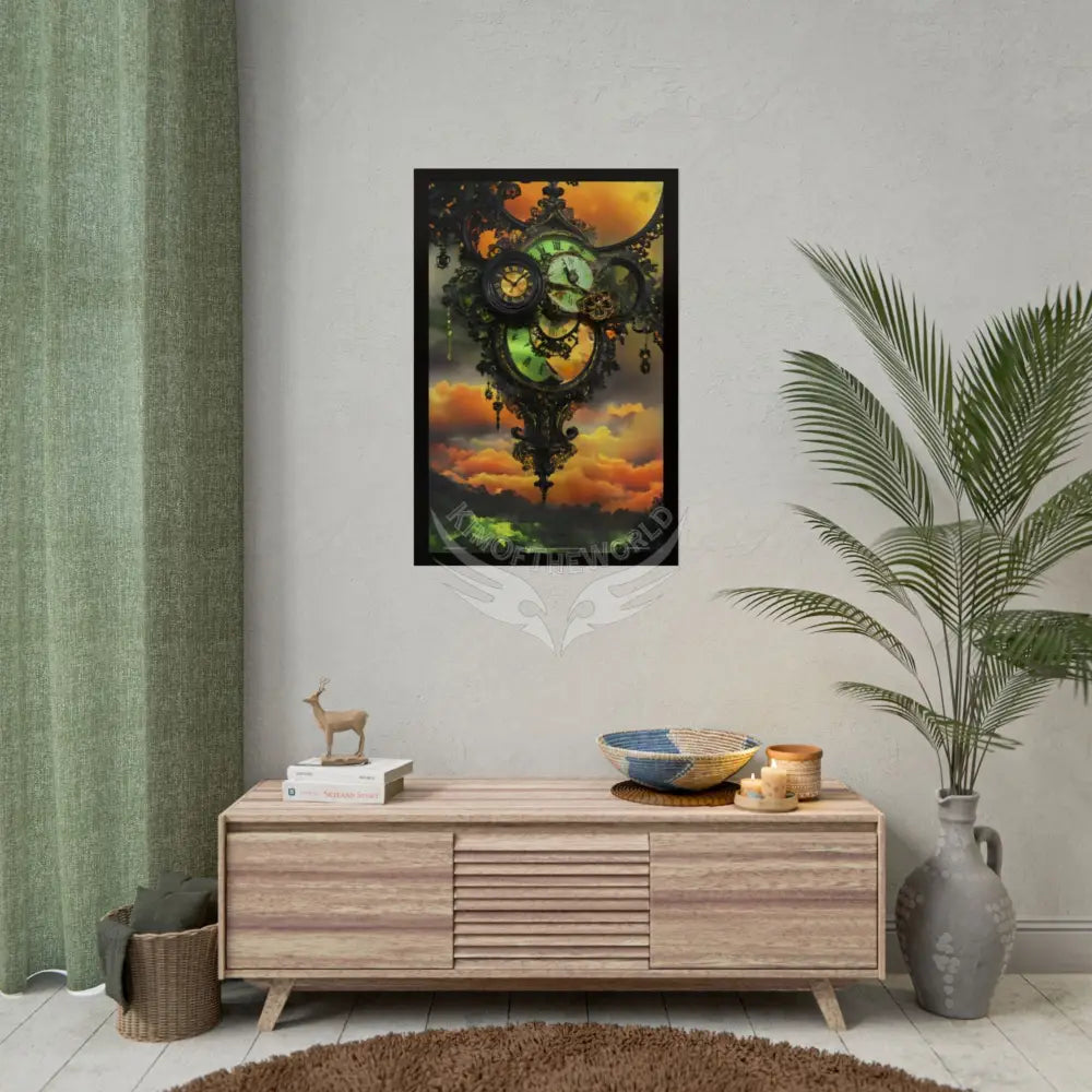 Steampunk Satin Black Gold and Orange Poster Print Set Pcs — Luxury Iridescent Wall Art for Bedroom and Fashion Home or