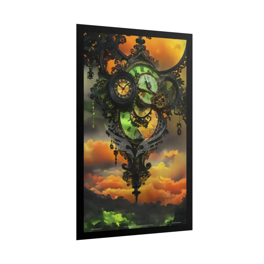 Steampunk Satin Black Gold and Orange Poster Print Set Pcs — Luxury Iridescent Wall Art for Bedroom and Fashion Home or