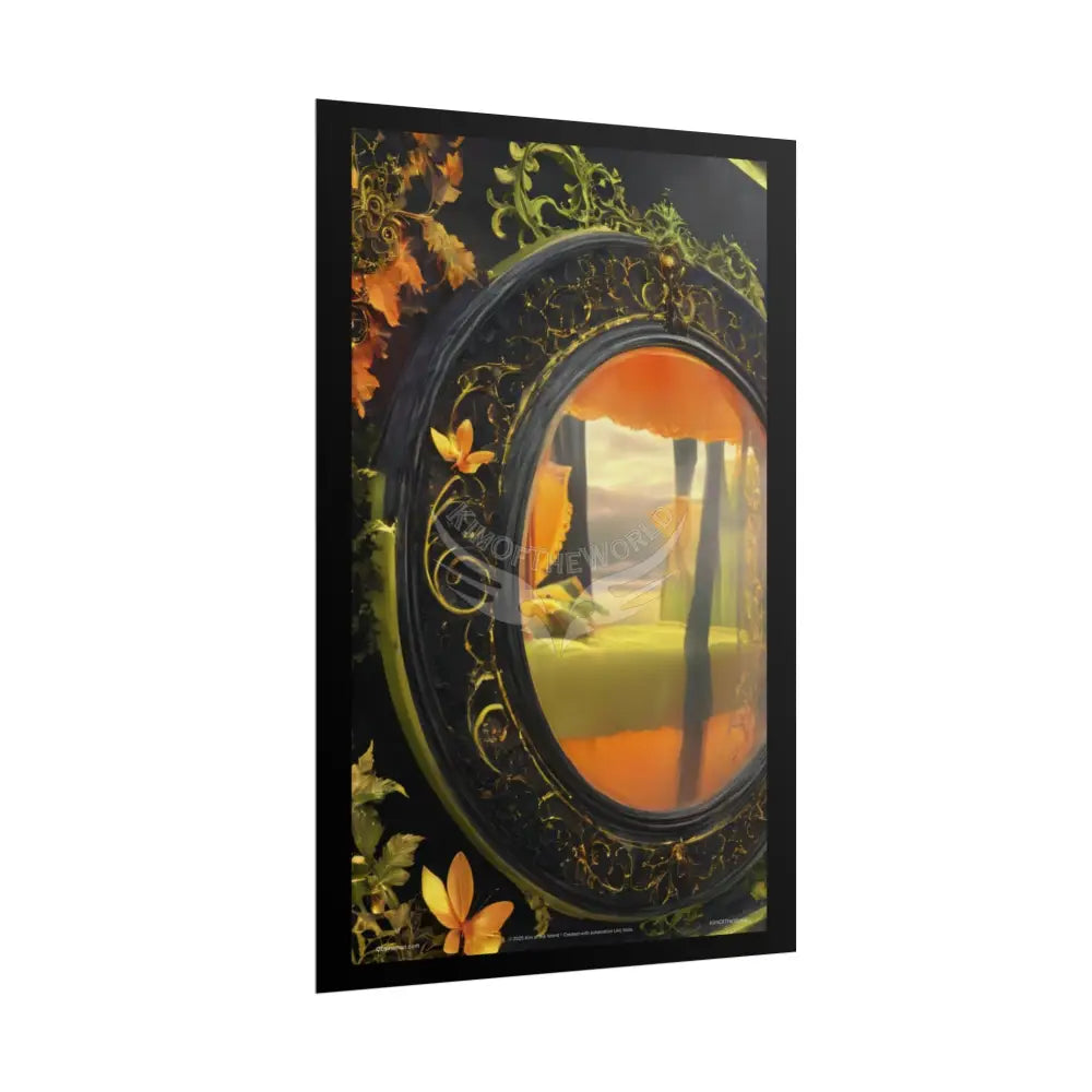 Steampunk Satin Black Gold and Orange Poster Print Set Pcs — Luxury Iridescent Wall Art for Bedroom and Fashion Home or