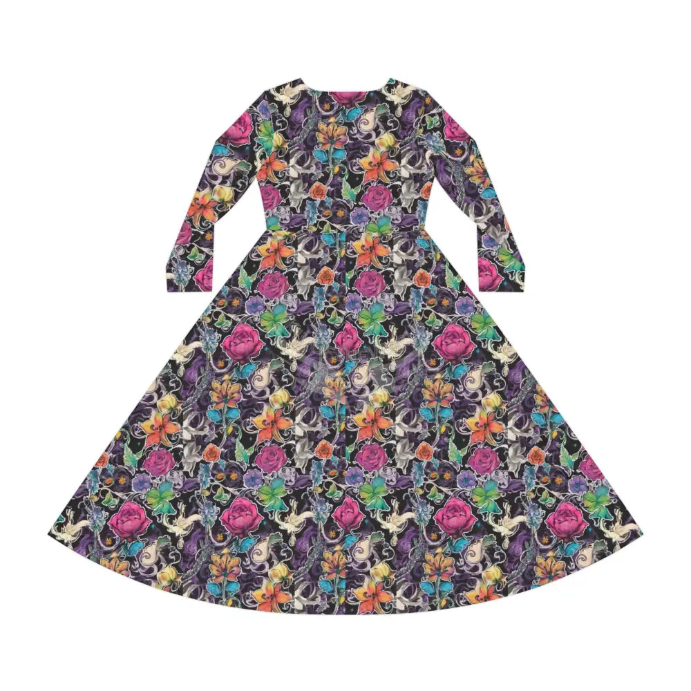 Sticker Floral Patch Print Wallpaper Print Dress – Women’s Long Sleeve AOP L All Over Prints