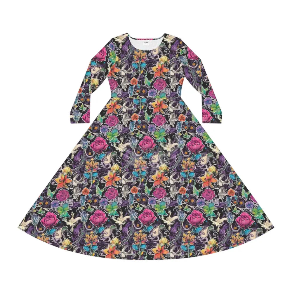 Sticker Floral Patch Print Wallpaper Print Dress – Women’s Long Sleeve AOP L All Over Prints