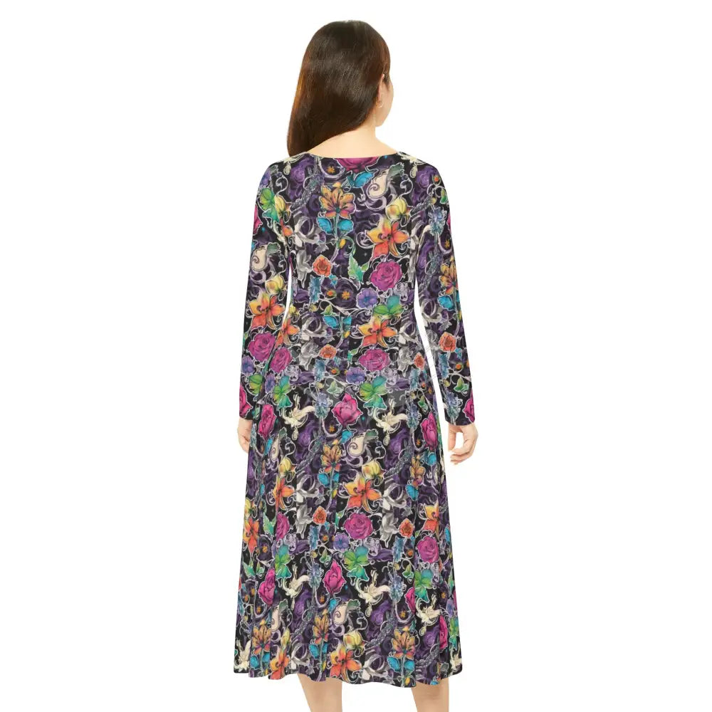 Sticker Floral Patch Print Wallpaper Print Dress – Women’s Long Sleeve AOP L All Over Prints