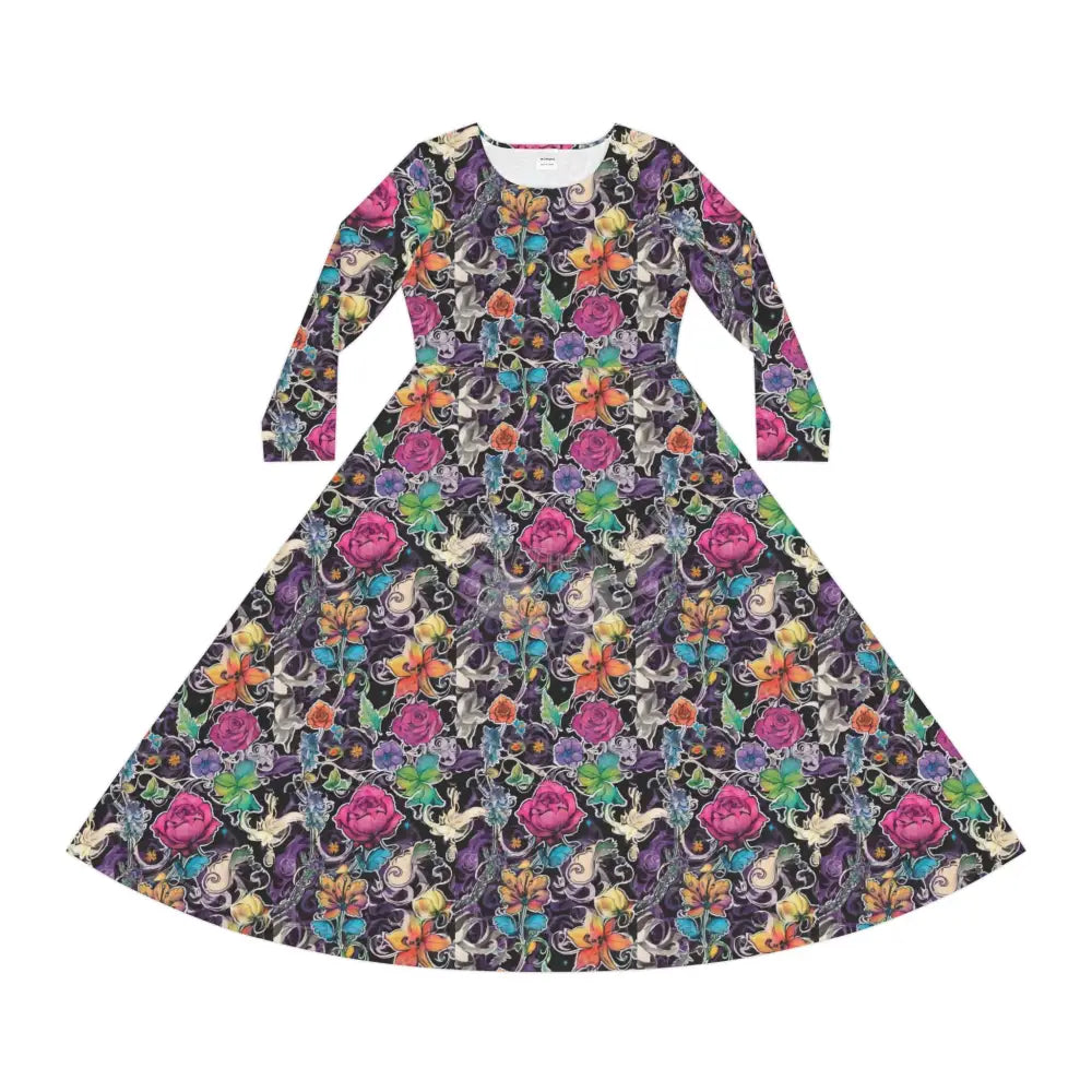 Sticker Floral Patch Swirl Wallpaper Print Dress – Women’s Long Sleeve AOP L All Over Prints