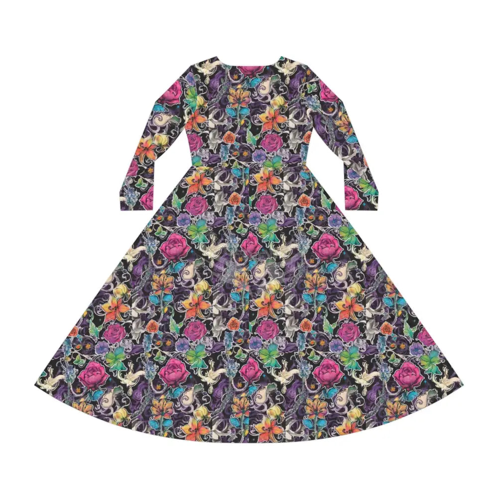 Sticker Floral Patch Swirl Wallpaper Print Dress – Women’s Long Sleeve AOP L All Over Prints