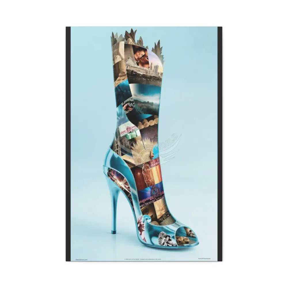 Stretched Matte Canvas Shoe Art — Multilevel Stiletto Worlds 24’’ x 36’’ (Vertical) / 1.25’’ Canvas