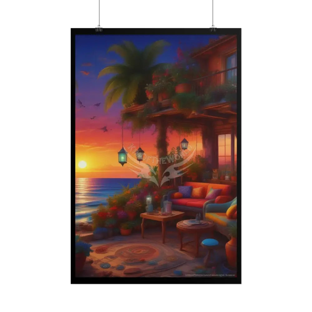 Sunset Beach Cabanas Poster — Cocktail Beach Print Poster