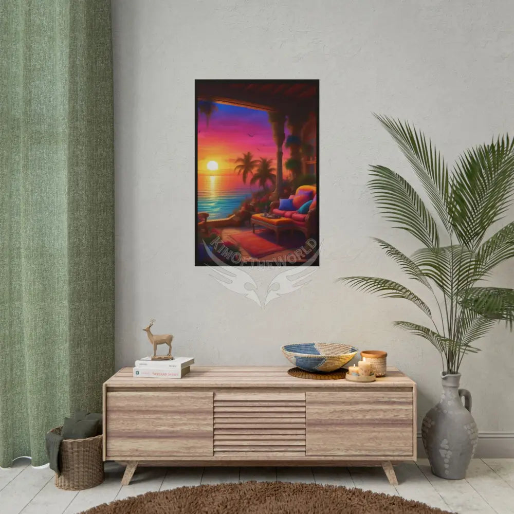 Sunset Beach Cabanas Poster — Cocktail Beach Print Poster