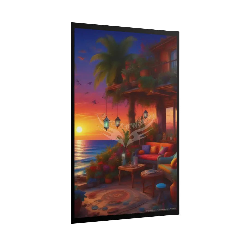 Sunset Beach Cabanas Poster — Cocktail Beach Print Poster