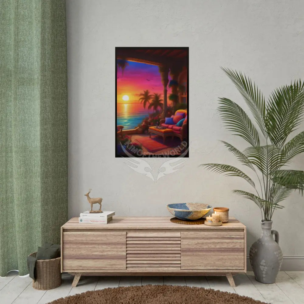 Sunset Beach Cabanas Poster — Cocktail Beach Print Poster