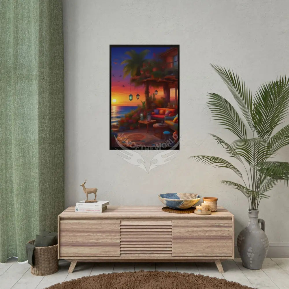 Sunset Beach Cabanas Poster — Cocktail Beach Print Poster