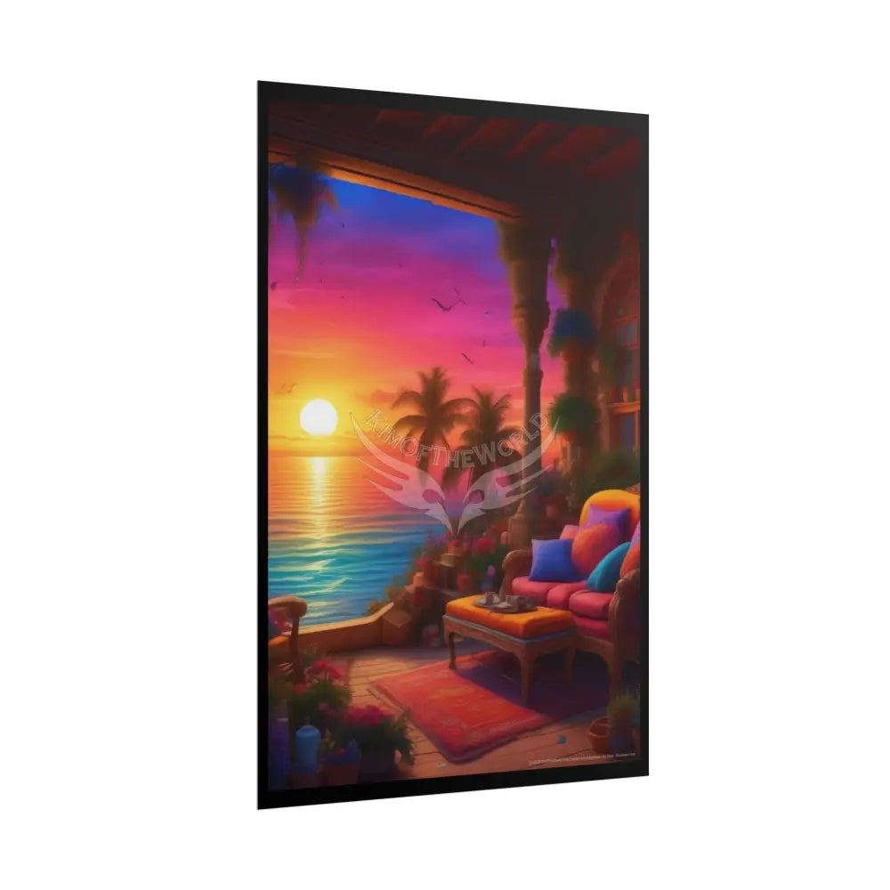 Sunset Beach Cabanas Poster — Cocktail Beach Print Poster
