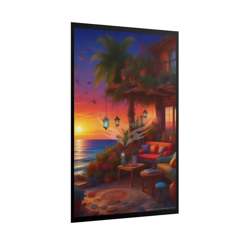 Sunset Beach Cabanas Poster — Cocktail Beach Print Poster