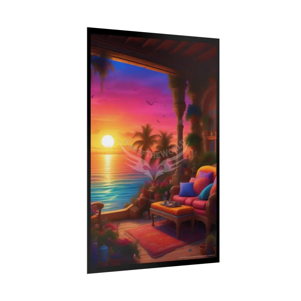 Sunset Beach Cabanas Poster — Cocktail Beach Print Poster