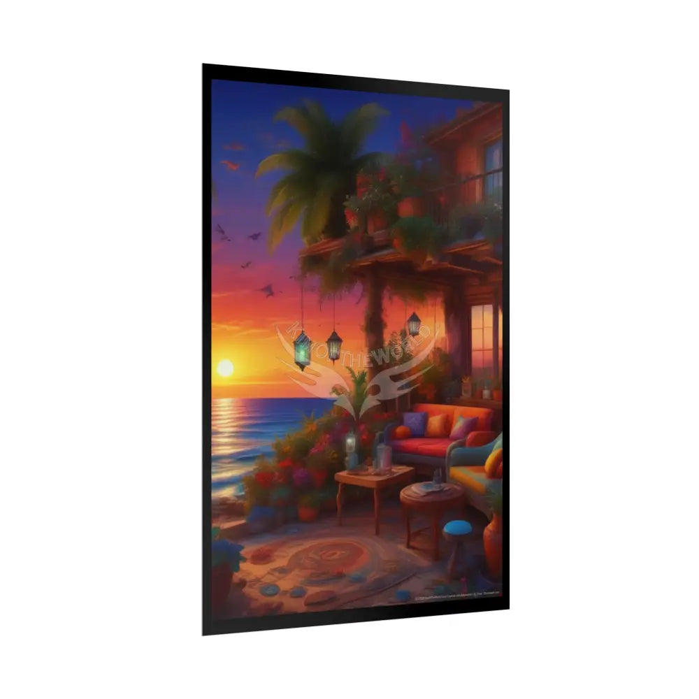 Sunset Beach Cabanas Poster — Cocktail Beach Print Poster