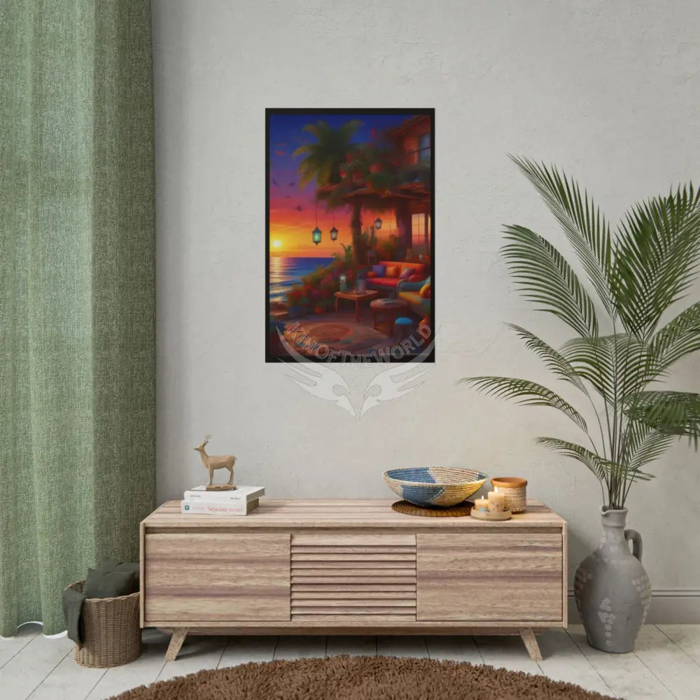 Sunset Beach Cabanas Poster — Cocktail Beach Print Poster