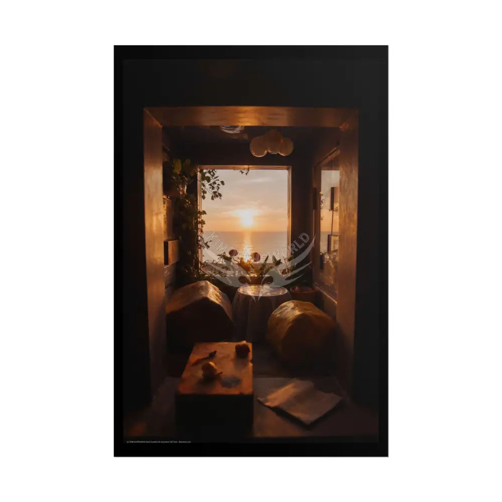 Sunset Portal Hall Through Rock Frame (3D Dimension View) - Rolled Poster 24’’ x 36’’ (Vertical) / Matte Poster