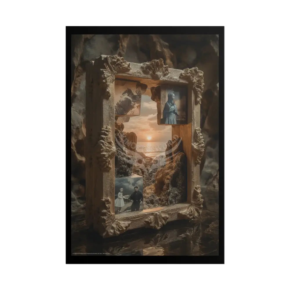 Sunset Portal Through Rock Frame (3D Dimension View) - Rolled Poster 24’’ x 36’’ (Vertical) / Matte Poster