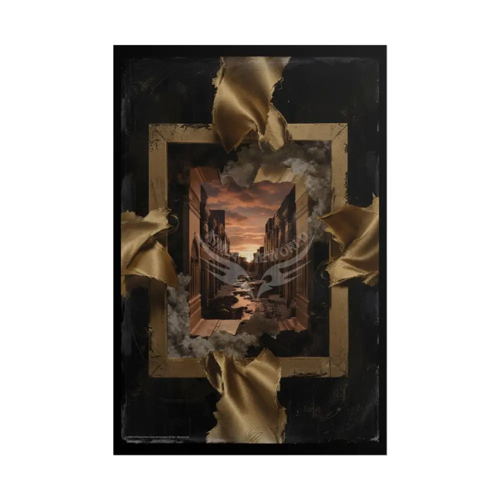 Sunset Portal Through Rock Frame (3D Dimension View) - Rolled Poster 24’’ x 36’’ (Vertical) / Matte Poster