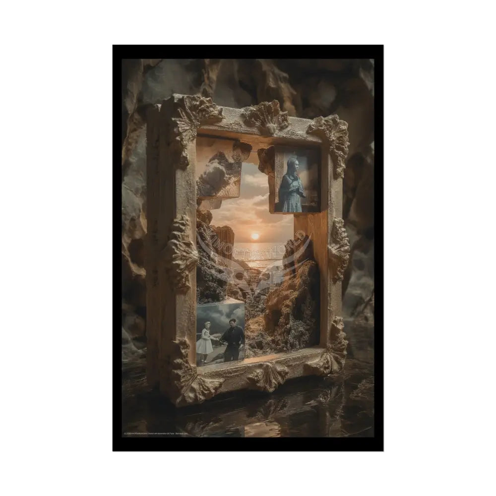 Sunset Portal Through Rock Frame (3D Dimension View) - Rolled Poster 24’’ x 36’’ (Vertical) / Semi Glossy Poster