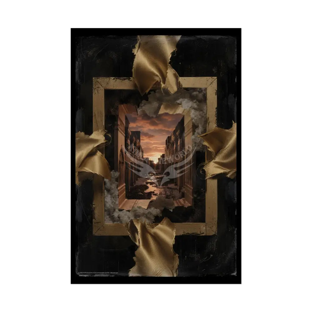 Sunset Portal Through Rock Frame (3D Dimension View) - Rolled Poster 24’’ x 36’’ (Vertical) / Semi Glossy Poster