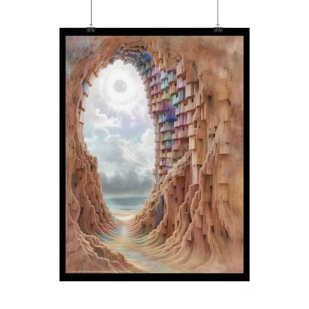 Surreal 3D Cavescape Rolled Poster — Giant Funky Seaside Cave Art Poster
